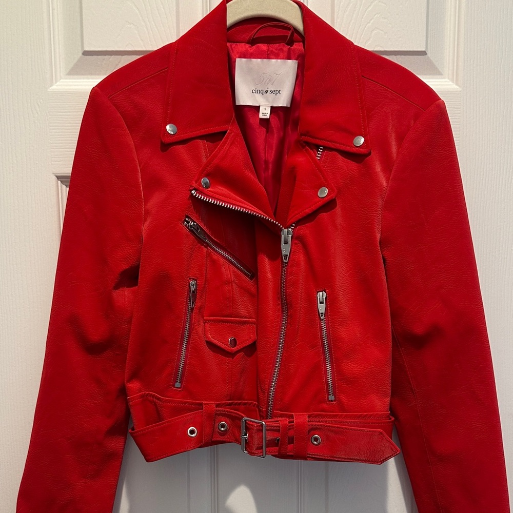 Cinq a Sept Scarlet Leather Jacket